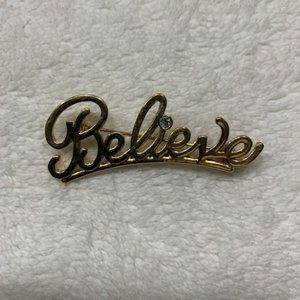 AVON Goldtone inspirational BELIEVE Pin Crystal Rhinestone Discontinued